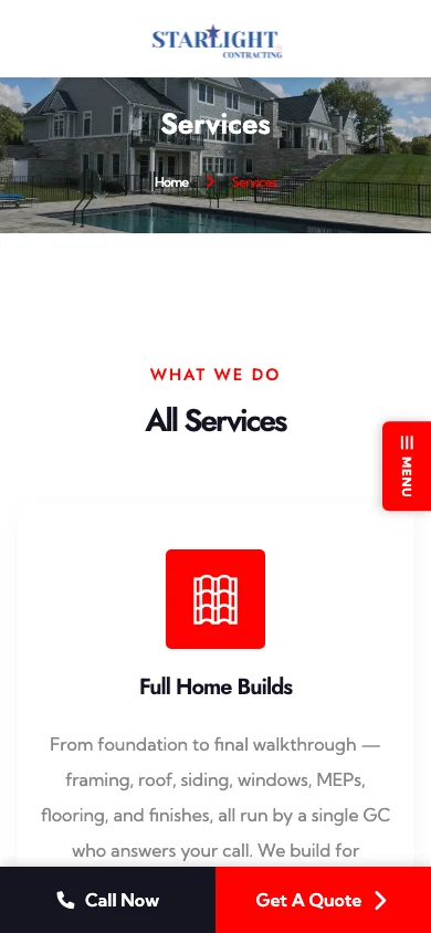 Starlight Contracting mobile screen 2