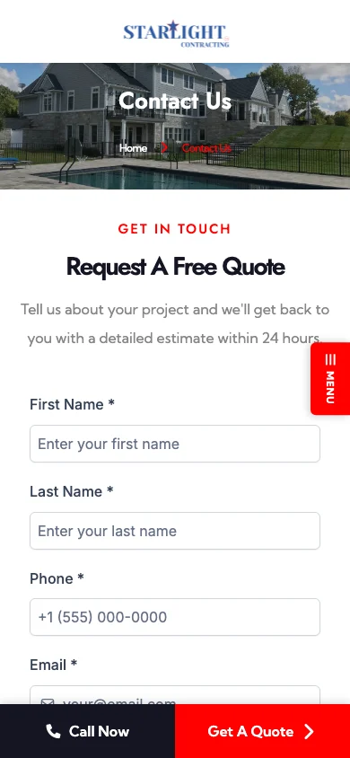 Starlight Contracting mobile screen 3