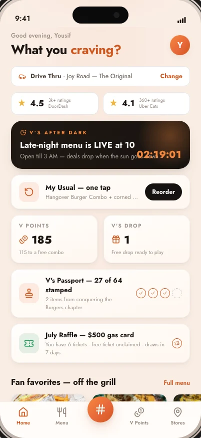 V's Drive Thru app